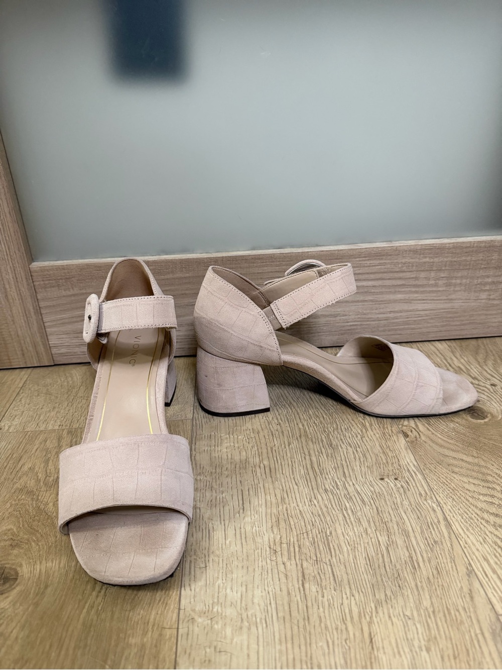 Vionic Blush Pink Block Heel Ankle Strap Sandals